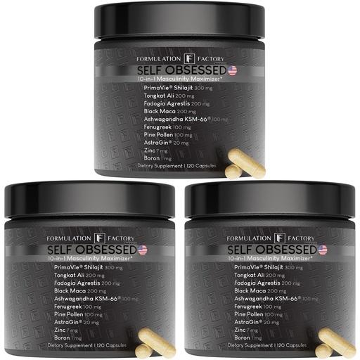 [BRSREFT5DEAQIHL6] Formulation Factory Self Obsessed Maxxed Male Support - PrimaVie Shilajit, KSM-66 Ashwagandha & 200:1 Tongkat Ali Extract - Advanced Vitality & Drive Complex - 360 Capsules, 6 Month Supply