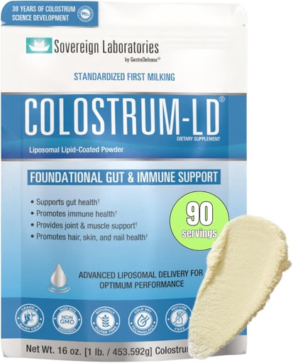 [BRSWI2YBAACQY2TM] Sovereign Laboratories Colostrum-LD Liposomal Delivery - Colostrum Powder - Gluten-Free, Lactose-Reduced - 90 Servings 16oz Plain