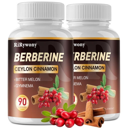[BRSRGC3RPIAQKC3G] Berberine Supplement, Berberine with Ceylon Cinnamon Bitter Melon and Gymnama - 1500 MG Berberine HCL for Gut Health, 2 Pack 180 Capsules