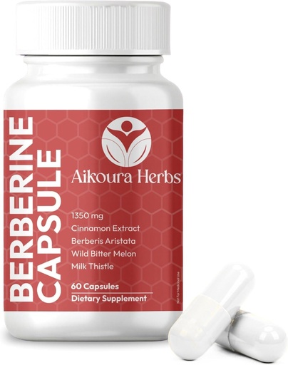 [BRSREHD5AQBQ4DL4] AIKOURA Berberine Complex 1350mg – Herbal Blend with Ceylon Cinnamon, Milk Thistle, Bitter Melon & Turmeric – Metabolic Health & Blood Sugar Support – Vegan, Non-GMO, Gluten-Free – 60 Veg Capsules.