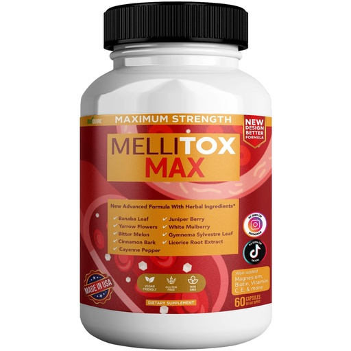 [BRSREAQ3AEBQ2HT5] Mellitox Max Maximum Strength Blood Sugar, 60 Veggie Capsules, with Banaba Leaf, Juniper Berry, Bitter Melon, Herbal Blend (1)