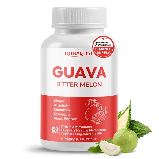 [BRSREYYPC4MQEYDO] Guava Extract & Bitter Melon – Rich in Antioxidants, Supports Healthy Metabolism & Digestive Health – with Ginger, Artichoke, Cinnamon, Gymnema & Black Pepper – 150 Capsules