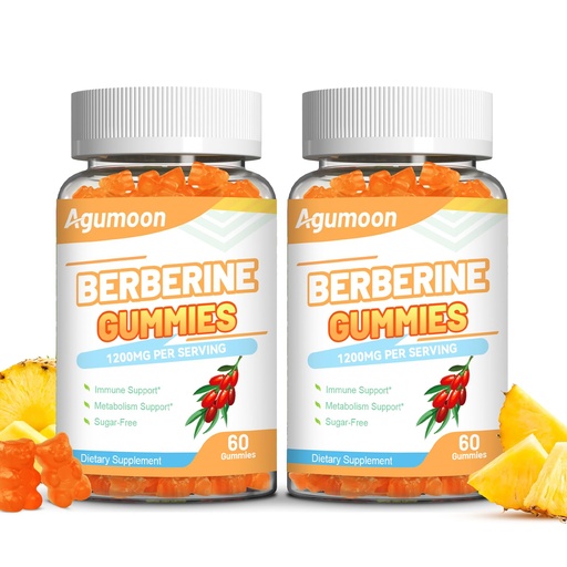 [BRSRACTYCF5RUETK] Berberine Gummies 1200mg, High Potency Berberine Supplement with Ceylon Cinnamon for Immune System & Metabolism Support, Sugar Free, Vegan, Pineapple Flavor, 120 Count