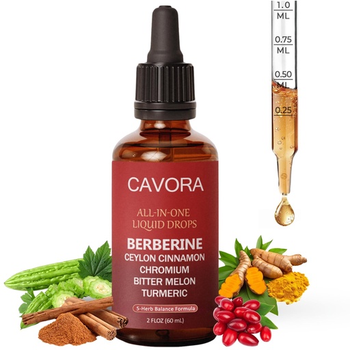 [BRSRGFA5OAAQOD3Z] Cavora Ceylon Cinnamon Berberine Liquid Drops - with Bitter Melon Extract, Turmeric, Chromium, Gymnema, Organic Panax Ginseng & Moringa - Vegan, Non-GMO - 2 Fl Oz (60 ML) (1pc)