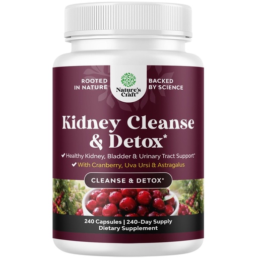 [BRSROZT2B4PBYAA3] Advanced Kidney Support Supplement - Kidney Cleanse Detox & Repair Cranberry Extract Capsules with Uva Ursi, Stinging Nettle & Astragalus for Kidney Health - Urinary Tract Health - 240 Count
