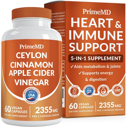[BRSRE2YFBUPQEYA6] 5-in-1 Ceylon Cinnamon Capsules 2355mg - Ceylon Cinnamon and Apple Cider Vinegar with Turmeric, Panax Ginseng, Cinnamon, and Bioperine, 60ct