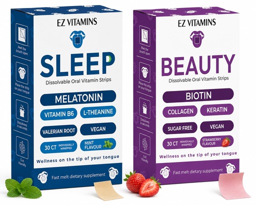 [BRSREGQ6C4BAKYI2] Oral Strips Bundle – Hair Growth, Glowing Skin & Strong Nails + Sleep Strips with 5mg Melatonin – Fast-Acting, Sugar-Free, Vegan, Dissolvable – 60 Total