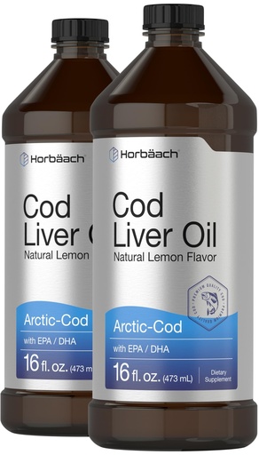 [BRSROYIPAEHREETV] Horbäach Arctic Cod Liver Oil with EPA/DHA | 2 x 16 fl oz | Natural Lemon Flavor | Non-GMO & Gluten Free Liquid Supplement