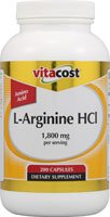 [BRSWIYYNAYCWMDYV] Vitacost L-Arginine HCl -- 1.8 grams per serving - 200 Capsules