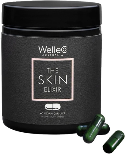 [BRSW2FQ2BN7W2A3G] WelleCo The Skin Elixir Greens Powder Capsules with Zinc, Turmeric, Essential Skin Food, Supports Collagen Formation, Gluten Free & Vegan Glowing Skin Supplement, Firmness & Elasticity, 60 Capsules