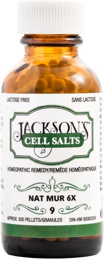 [BRSWGFQHAQMBQEI2] Jackson’s #9 Cell Salt NAT Mur 6X (500 Pellet Bottle) – Certified Vegan, Lactose-Free Schuessler Tissue Salt Natrum Muriaticum 6X