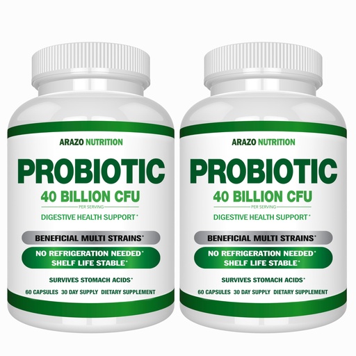 [BRSREAL3OQPWYDLO] Arazo Nutrition Probiotic 40 Billion CFU - Shelf Stable with Prebiotics and Acidophilus - Stable Potency Until Expiration – Time Delay Release Probiotics (Pack of 2)