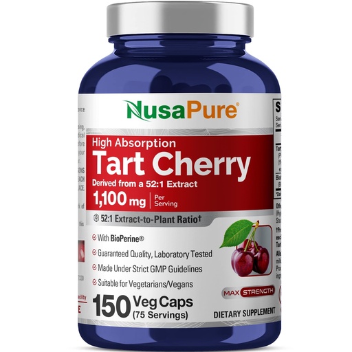 [BRSROH34OIJWG23K] NusaPure Tart Cherry Capsules, 1100 mg, 150 Veg Capsules (Non-GMO, Vegan)