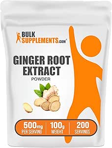 [BRSWKZICDIHACCTC] BulkSupplements.com Ginger Root Extract Powder - Ginger Supplement, Ginger Root Powder - Herbal Supplement, Gluten Free, 500mg per Serving, 500g (1.1 lbs) (Pack of 1)