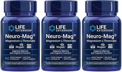 [BRSWKFDYAIFBY3LG] Life Extension Neuro-mag Magnesium L-threonate, 90 Count (Pack of 3)