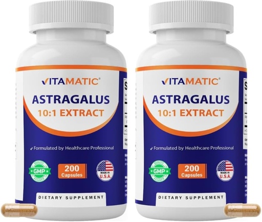 [BRSREFA6PICBAG3F] Vitamatic Astragalus – 10:1 Plant-Based Botanical Extract Capsules – Vegetarian, Non-GMO, Gluten-Free – Concentrated Herbal Supplement – 200 Count - 2 Pack (400 Count)