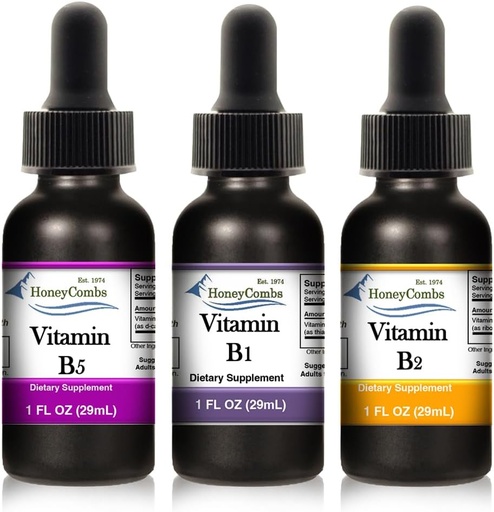 [BRSRAYI2O55RAHLG] HoneyCombs Liquid Drops 1oz Each Save 10% - Vitamin B5 (Pantothenic Acid) + Vitamin B2 (Riboflavin) + Vitamin B1 (Thiamine)