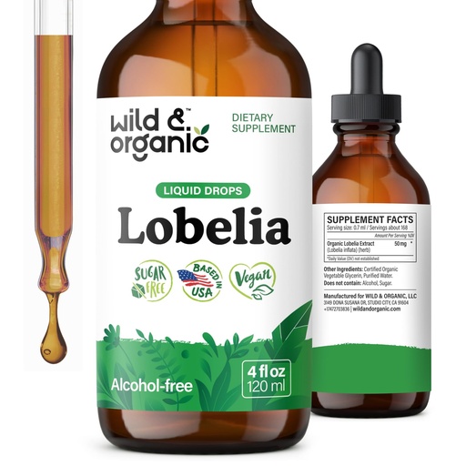 [BRSROY32OECGA3LV] Wild & Organic Lobelia Tincture - Lung Detox and Cleanse - Liquid Lobelia Herb Supplement - Vegan, Sugar & Alcohol-Free Leaf Extract Drops - 4 fl oz