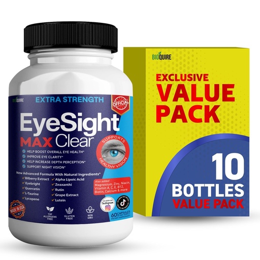 [BRSRE23QDEOR4GTA] Eyesight Max Clear Extra Strength Vision Support, 60 Capsules, with Bilberry Extract, Lutein, Vitamins & Minerals (10)