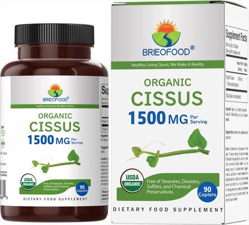 [BRSRMZAKBUNAE3IY] Brieofood Organic Cissus Quadrangularis 1500mg, 45 Servings, Vegetarian, Gluten Free, 90 Vegetarian Tablets