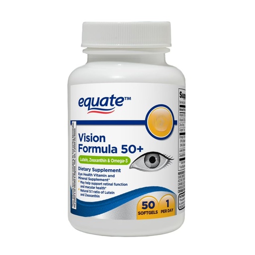[BRSRGYIYDIJREELF] Equate Vision Formula 50+ Lutein Zeaxanthin Omega-3 Softgels for Adults 50+, 50 Count Sticker