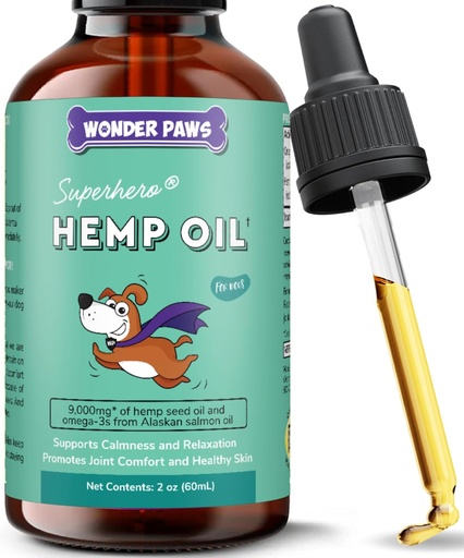 [BRSWYYYQOZ6BOCLV] WONDER PAWS Organic Hemp Oil for Dogs – 9,000 mg of Hemp Oil with Alaskan Salmon Oil & Omega 3 Fatty Acids - Hemp for Pets, Joint Health, Anxiety Relief, Calming, Skin & Immune – 60 ml Hemp Oil Drops