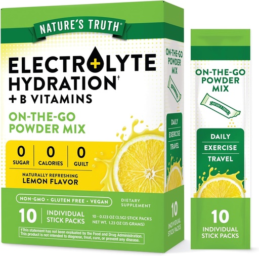 [BRSROYI6CN7G2G3F] Nature's Truth Electrolyte Powder Packets | 10 Pack | Sugar Free | Vegan, Non-GMO & Gluten Free Drink Mix Supplement
