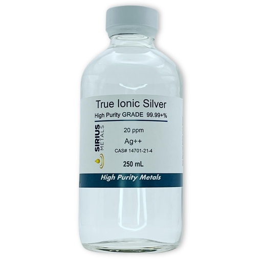 [BRSWGZABDMCQE3LX] Ionic Silver 250mL of 20ppm in a Glass Bottle