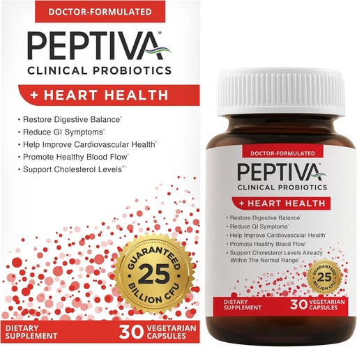 [BRSROHY7O4BAYCDL] Peptiva Probiotics Heart Health - Heart Health Support Supplement, 25 Billion CFU, Multi-Strain Probiotic, Lactobacillus Acidophilus, Bifidobacterium, Digestive Support - 30 Vegetarian Capsules