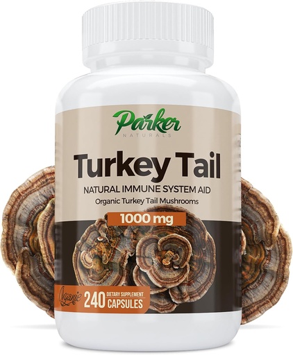 [BRSWGHT4CEDWGCI6] Parker Naturals Turkey Tail Mushroom Capsules - Organic Mushroom Supplement for Immune System Health Support - 1000 mg Premium Mushroom Supplements - 240 Capsules