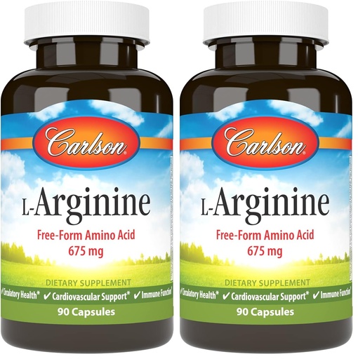 [BRSREADRO4HRQCD5] Carlson - L-Arginine, 675 mg, Promotes Healthy Circulatory & Cardiovascular System, 90 Capsules (Pack of 2)