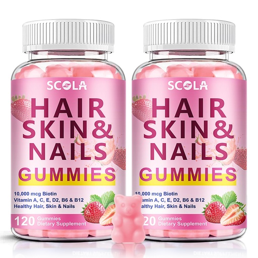 [BRSREFTQC57AAA35] SCOLA Hair Skin and Nails Gummies, Biotin (10,000mcg) Hair Skin and Nails Vitamins Supplement for Women, Men Supports Faster Hair Growth, Stronger Nails, Healthy Skin, 240 Count