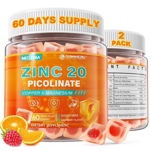 [BRSRGBANCMORUELV] Zinc Picolinate Gummies + Copper, Magnesium, Methylated B Complex, CoQ10 for Women Men, High Absorption Chelated Zinc Copper Bisglycinate Supplements Immune Support Gummy - Sugar Free, Vegan, 120ct