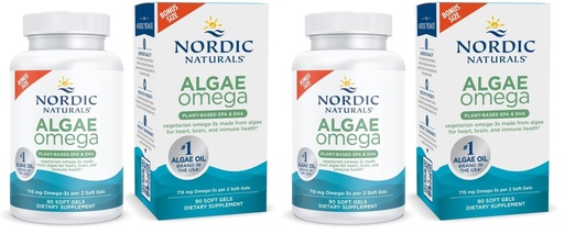 [BRSRGFIFARYQMCLP] Nordic Naturals Algae Omega - 90 Soft Gels - 715 mg Omega-3 - Certified Vegan Algae Oil - Plant-Based EPA & DHA - Heart, Eye, Immune & Brain Health - Non-GMO - 45 Serving (Pack of 2)