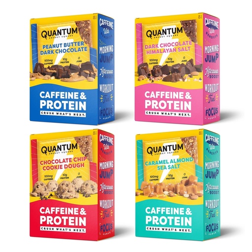 [BRSRA2T6CEBR4CLL] Quantum Energy Square: Energy Bar with Caffeine & 10g Protein. Delicious Healthy Snack On The Go. (Vegan, Gluten-free, Soy-free, Dairy-free) (Variety Mega Pack)