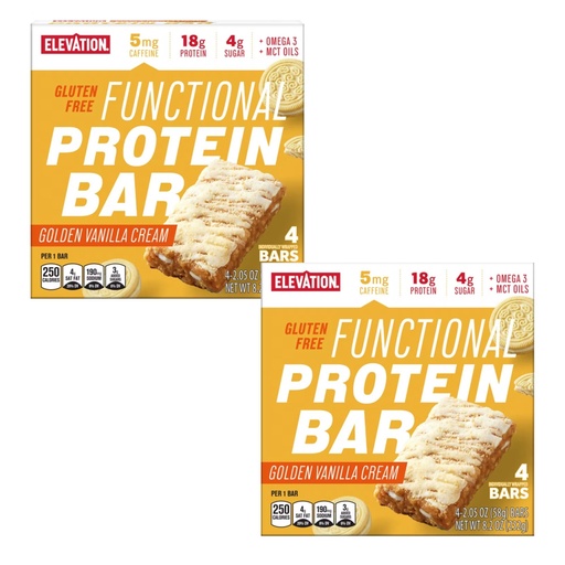 [BRSRAAAQBMHWAYLJ] 2 PACK DELICIOUS Functional Protein Bar – 4 Bars, Golden Vanilla Flavor 🍯, Gluten Free 🌱, 19g Protein 💪, MCT & Omega-3 Oils for Focus 🧠, Guarana Caffeine for Energy ⚡ – Fortified with Essential Vitamins & Minerals 🥇 Your Favorite Pre/Post-Workout Snack! 🏋️‍♂️