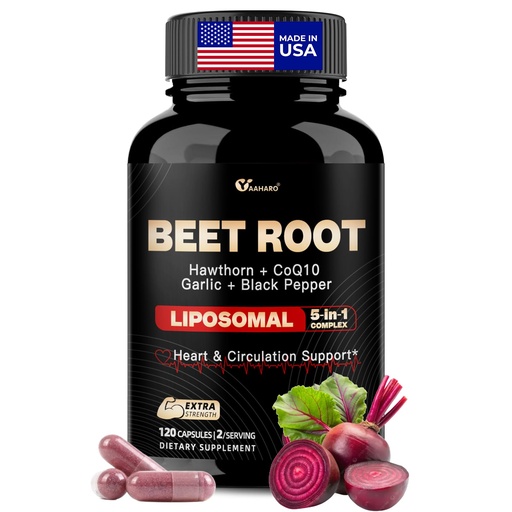 [BRSRGAITCF7GK2QY] Beet Root Capules - Beet Root Powder with Hawthorn Berry, CoQ10, Garlic Bulb, Black Pepper for Heart & Circulation Support, Beetroot Supplement for Women and Men, 120 Capsules, 60-Day Supply