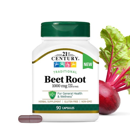 [BRSRE237OIAWC2DZ] 21st Century Traditional Beet Root 1000 mg (90 Count), Gluten-Free Beet Supplement for General Health and Wellness Support, Non-GMO, Vegan, Free from Common Allergens, 45 Servings