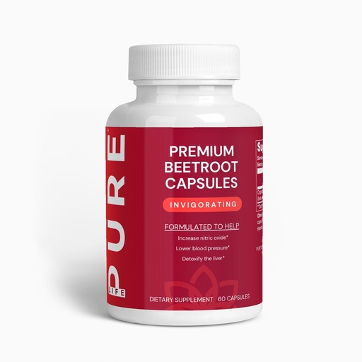 [BRSRAHY5C54AIGTJ] PURE LIFE Premium Beet Root Capsules (Invigorating) – 60 Capsules – Supports Nitric Oxide, Blood Pressure & Liver Detox – Organic Beetroot Supplement – No Artificial Additives