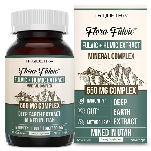 [BRSROCAKOACGG33A] Flora Fulvic | Fulvic Acid + Humic Acid Complex – 550 mg |Mined in Utah, Prehistoric Deep Earth Extract | Immunity, Gut, Digestion – Natural Trace Mineral Complex, Fulvic Acid Supplement – 60 Capsules