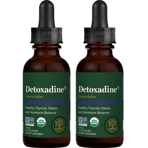 [BRSRGCY5CEIQYDI7] Global Healing Center - Detoxadine - Organic Nascent Liquid Iodine Supplement Drops for Thyroid Support, Detox Cleanse, and Metabolism, Vegan, 200 Servings Iodine Drops (1 Oz)(2-Pack)