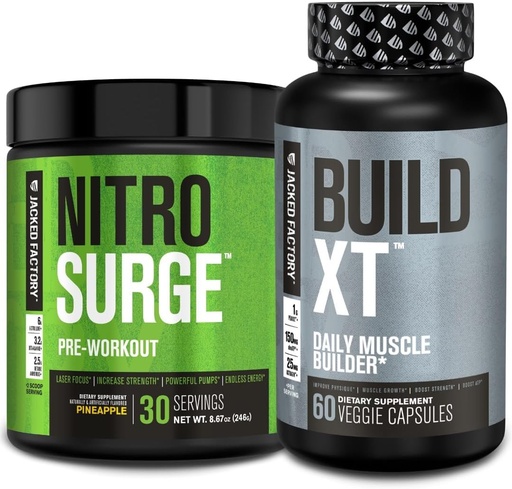 [BRSRMAQNOV6QAFA4] Jacked Factory Nitrosurge Pre-workout in Ananas & Build XT Muscle Building Bundle for Men & Women