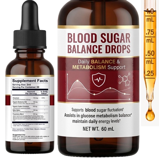 [BRSRGCD2OV5AOYLV] Blood Sugar Complex Supplement - 7-in-1 Formula Liquid Drops with Berberine and Ceylon Cinnamon - Supports Metabolic Health and Natural Energy - 60ml High Potency Herbal Blend - Non-GMO