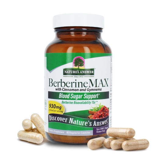 [BRSRGAYDAUNRSF3H] Nature's Answer BerberineMAX 680mg – Advanced Blood Sugar & Metabolic Support Supplement with BioSNEDS for Absorption – Includes Cinnamon & Gymnema – Vegetarian, Non-GMO, Gluten Free – 60 Capsules
