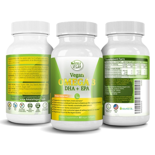 [BRSWIAYKCF4WICT2] POTENT VEGAN OMEGA 3 Supplement: Better Than Fish Oil! Plant Based Water Extracted Algae Oil- DHA EPA DPA Fatty Acids- Non GMO- Improve Immune System, Joint, Heart, Skin & Brain Health- 2 Month Supply