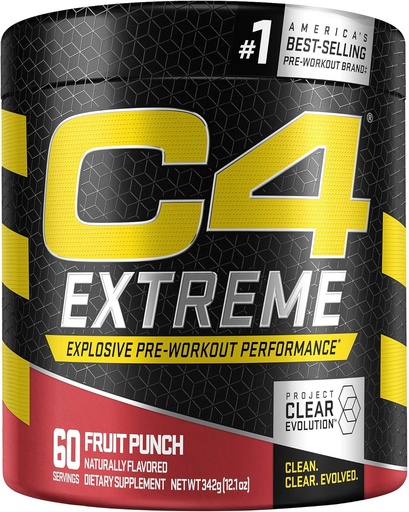 [BRSWGAIQCUMR6G3L] C4 Extreme Pre Workout Powder Fruit Punch | Preworkout Energy Supplement for Men & Women | 200mg Caffeine + Beta Alanine + Creatine | 60 Servings