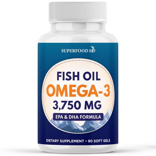 [BRSREAQLCMGQI3T7] Triple Strength Omega 3 Fish Oil 3750 mg - EPA & DHA - Over 3000mg Omega-3 Fatty Acids - 1350mg EPA + 900mg DHA - Best Essential Fatty Acids, Burpless Fish Oil - 90 Count