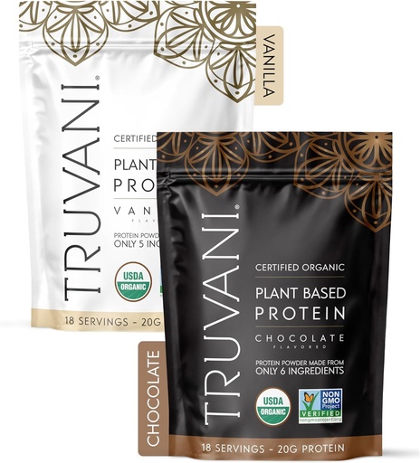 [BRSRYYAPC4IQ43AY] Truvani Vegan Pea Protein Powder | Vanilla & Chocolate 2-Pack Bundle | 20g Organic Plant Based Protein | 18 Servings of Each | Keto | Gluten & Dairy Free | Low Carb | No Added Sugar