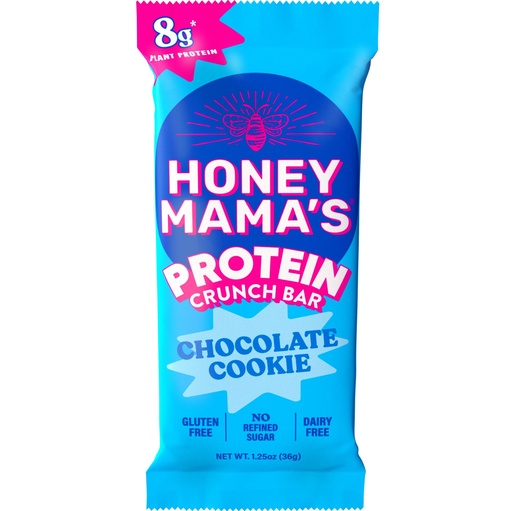 [BRSRAAQFB5YRYA3J] Honey Mama's, Chocolate Cookie Protein Crunch Bar, 8g Protein, No Refined Sugar, No Preservatives, Gluten Free, Dairy Free, Soy Free, Fudgy & Crispy, 170 Calories, 1.25 Ounce Bar