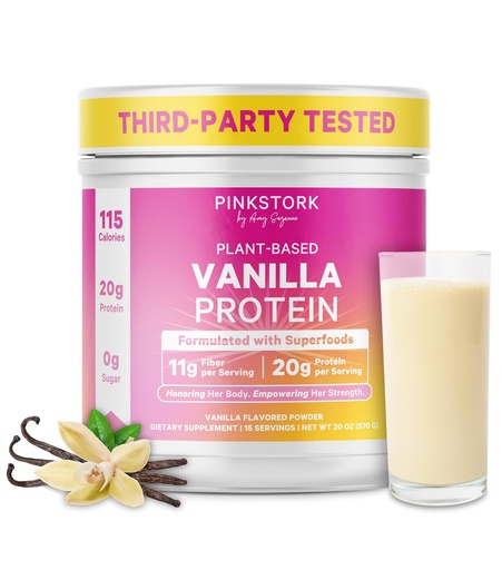[BRSRABA5CANGOHYY] Pink Stork Protein Powder for Women, 20g Plant Based Protein Powder with Fiber + Superfoods, Gluten Free, Dairy Free, Sugar Free, Pregnancy Friendly, Vanilla Protein Shake - 15 Scoops